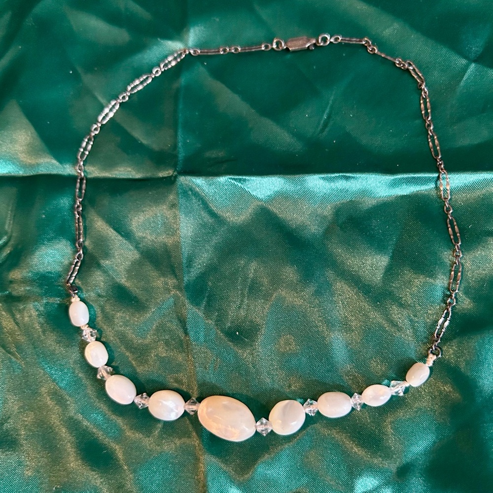 Sterling silver necklace with white stones